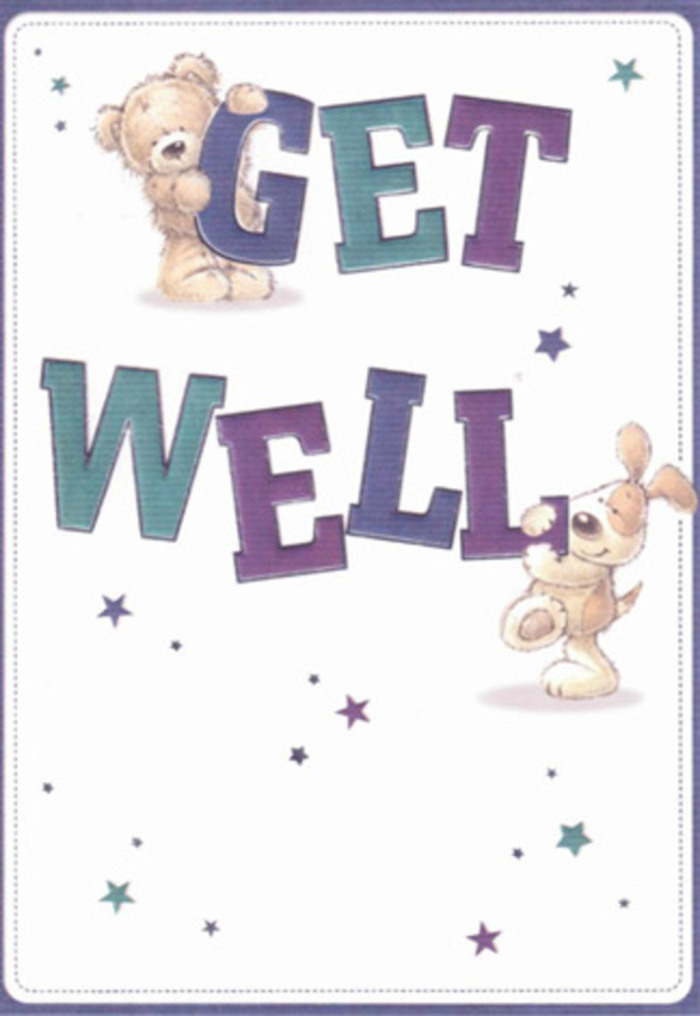 This get well card beautifully captures the essence of gentle encouragement, its illustrations reminiscent of the welcoming spirit found throughout Harrow on the Hill. At its centre, a teddy bear with downy fur and an affectionate gaze joins a bright-eyed puppy, their forms rendered with inviting softness and subtle shading that evokes touch. Playful, twinkling stars-some deep purple, others a soothing aquamarine-float around the scene, sending good wishes toward anyone in recovery the same way local florists send bouquets along Harrow's historic streets. The oversized 'Get Well' lettering, composed in confident strokes of teal and purple, imparts an airy sense of reassurance, mirroring the supportive atmosphere near Grove Hill or Church Road. The delicately textured background, pure and inviting, enhances the message of clarity and hope central to both the card and the healing process. Together, the tender animals and vibrant typography suggest an atmosphere of playful camaraderie; one can almost sense a gentle embrace, much like the comfort a thoughtfully arranged bouquet from Flowers Harrow on the Hill would bring. The card's mood is light yet sincere, perfect for delivering encouragement and heartfelt care to friends and neighbours across Harrow on the Hill, encouraging brighter days ahead with every loving detail.